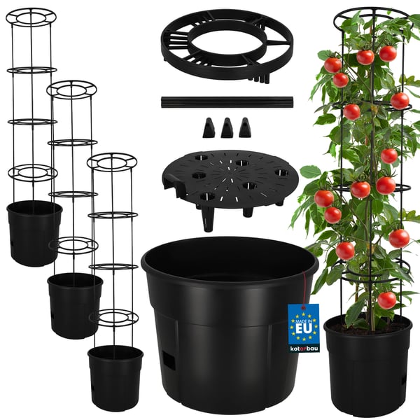 Kruka för tomatodling med stege för balkongen svart 39 cm set om 3