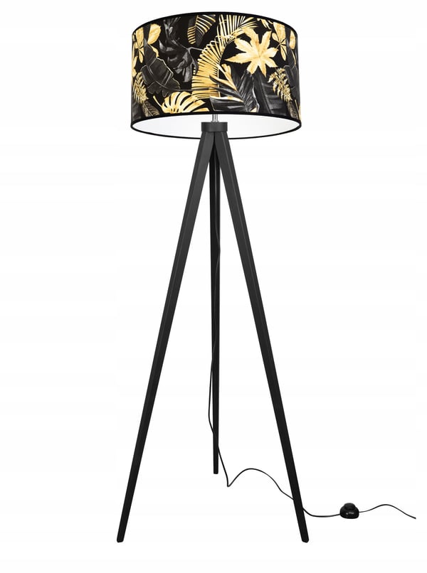 GULVLAMPE MED TRIPODSKÆRM GYLDNE BLOMSTER LED