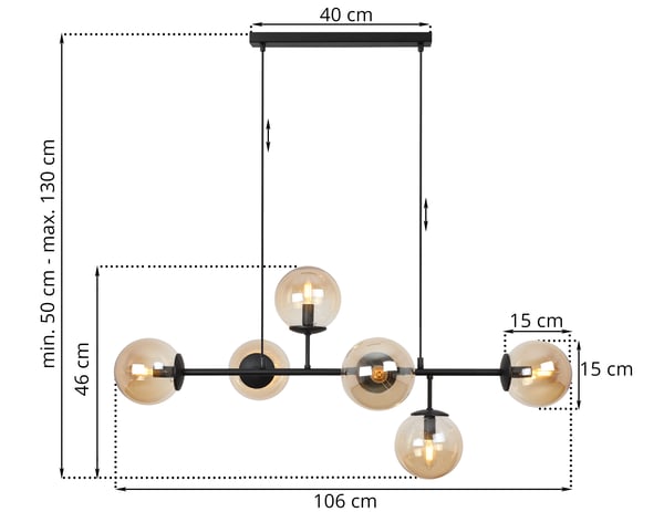 SIENA SORT LOFTLAMPE 6 FLAD HONEY E14 LANGE ARME