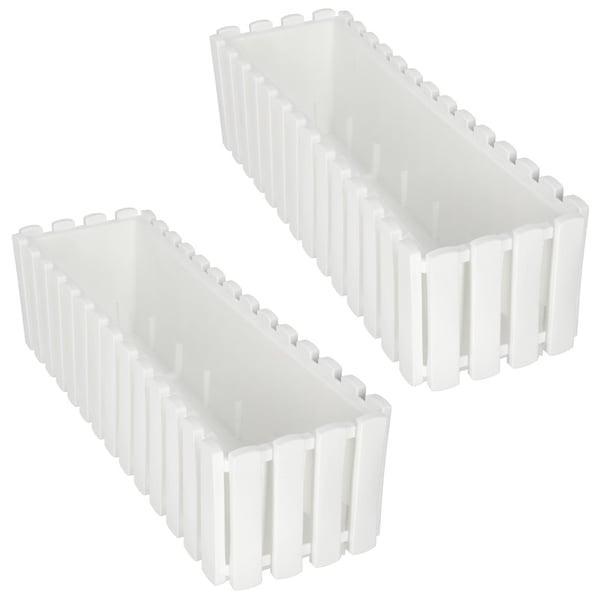 Blomkruka för balkongräcke, terrass, rustik, vit, 60 cm, 2 st.