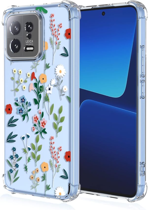 Etui til Xiaomi 13 med gennemsigtige farverige beskyttende blomster