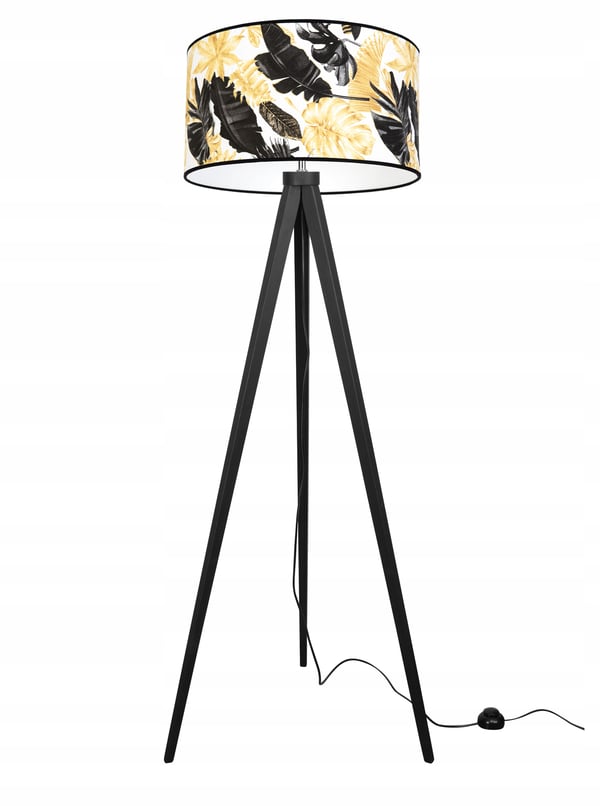 GULVLAMPE MED TRIPODSKÆRM GYLDNE BLOMSTER LED