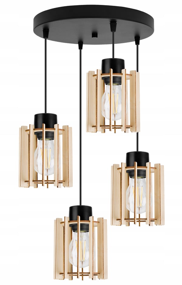 Hængende lampe, loftslysekrone, træ, LED lampeskærm