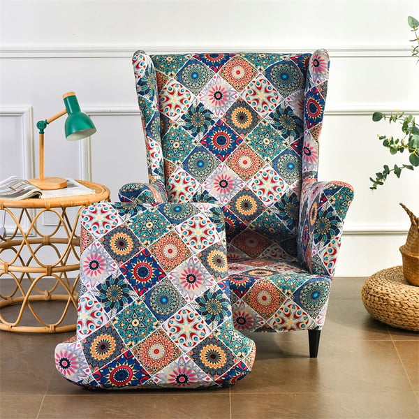Wingback-tuolin päällinen mandala-kuviolla, joustava [22EW16]