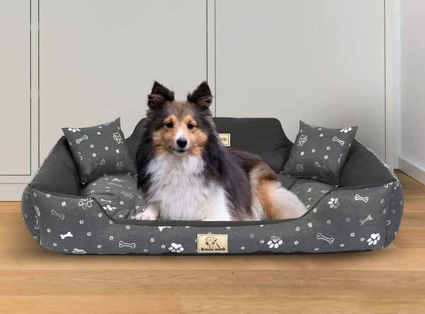 Hundeseng kennel KINGDOG 100x75 cm personliggjort vandtæt ben sølv