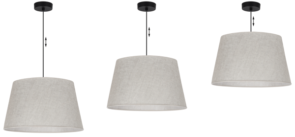 Hængelampe, linnedkegle, sort, 1 flad, lys beige lampeskærm, L01 44cm