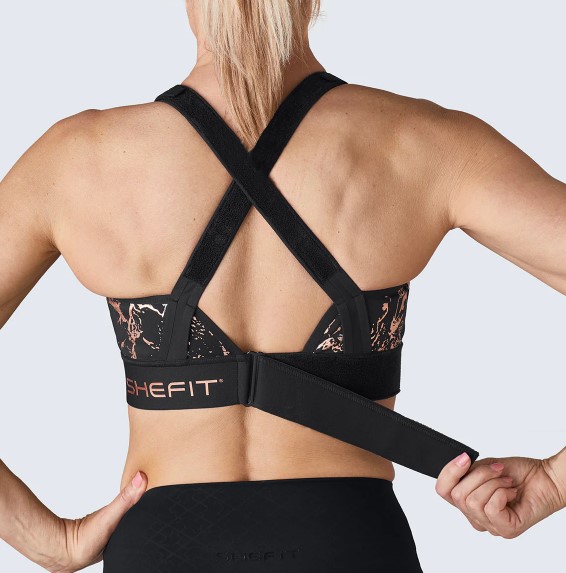 Shefit Sports-BH Sort Guld Medium Støtte Justerbar M