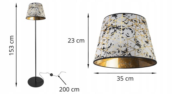 GULVLAMPE, STÅENDE, METAL, KEGLESKÆRM