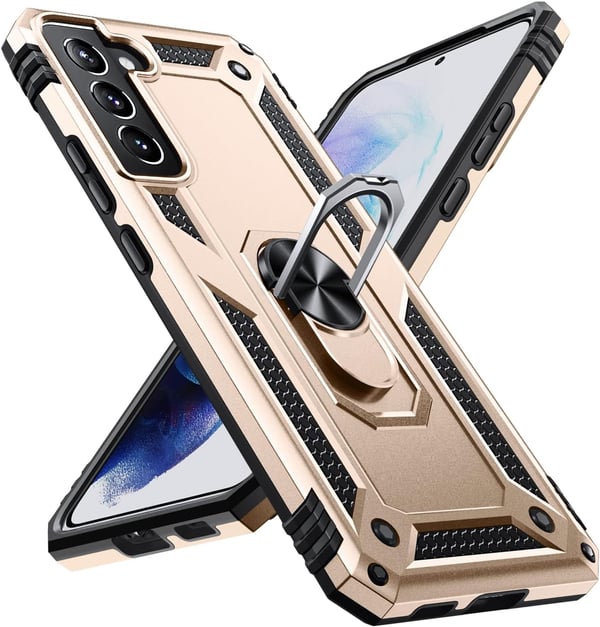 Samsung Galaxy S21+ cover med fingerring, guld silikone