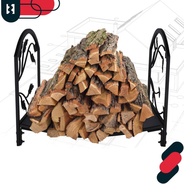 KOTARBAU® vedställ för eldstad stål svarta dekorativa blad 40 x 37 x 31 cm
