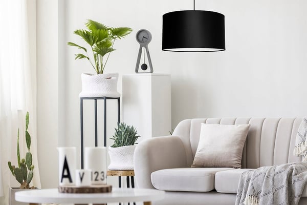 Lofthængelampe, stor lampeskærm, sort, LED, 35 cm