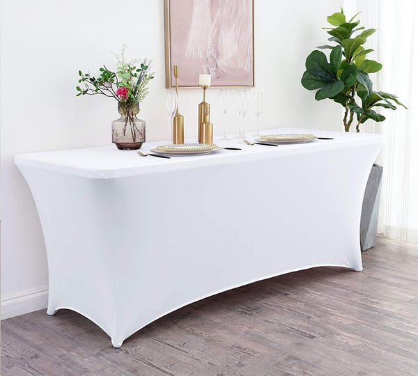 Elastinen pöytäliina tarjoilupöytään 240 cm valkoinen