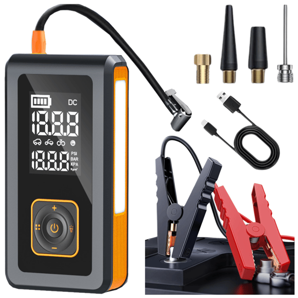 Booster Starthjälp Kompressor Pump Powerbank Ficklampa 8000mAh 4-i-1