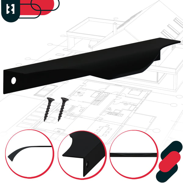 KOTARBAU® møbelgreb med moderne kant, aluminium, mattsort, 160/180 mm, 10 stk