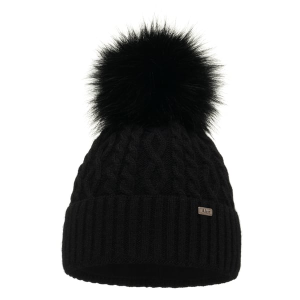 Svart vintermössa varm dammössa med pompom