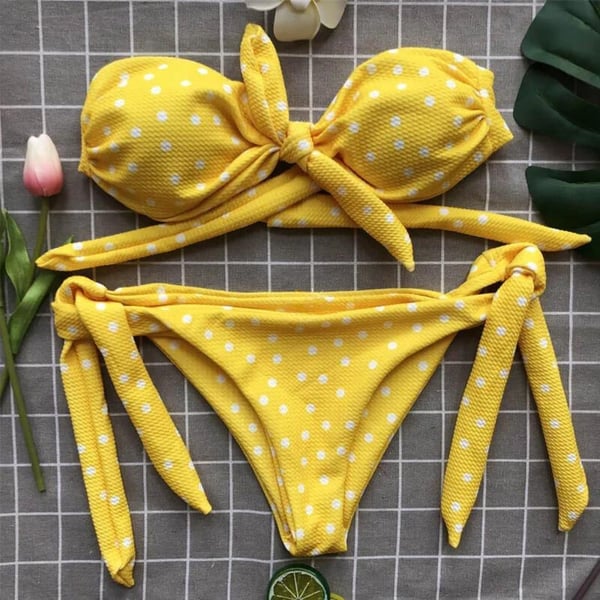 Retro badedragt med polkaprikker, todelt bindebånd, pin-up, pool, s Retro badedragt med polkaprikker, todelt bindebånd, pin-up, pool, M