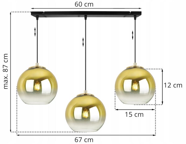 Hængende loftslampe med gylden lampeskærm 15 cm