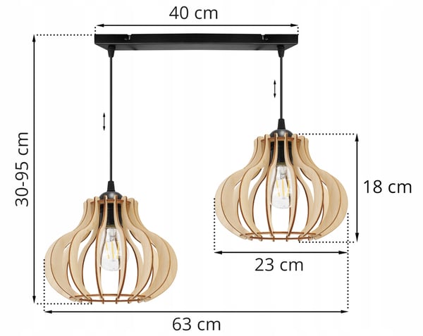 Hængende lampe, loftslysekrone, træ, LED lampeskærm