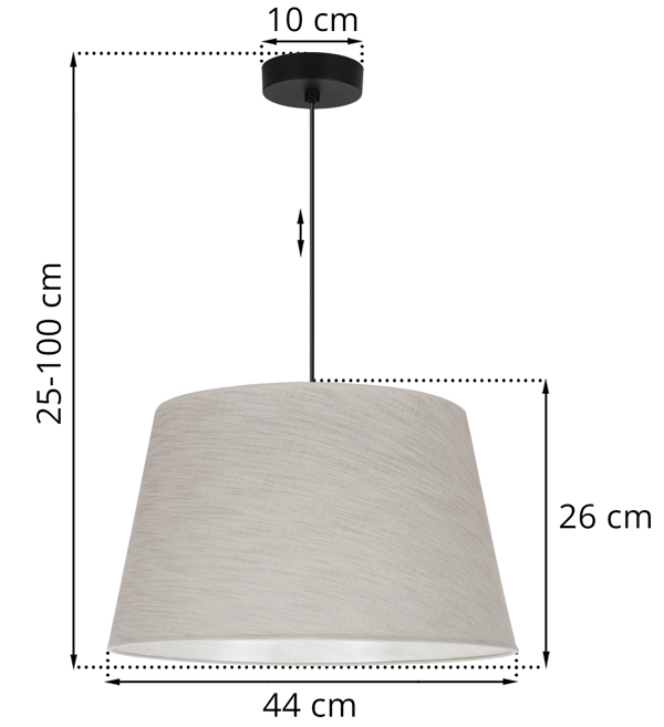 Hængelampe, linnedkegle, sort, 1 flad, lys beige lampeskærm, L02 44cm