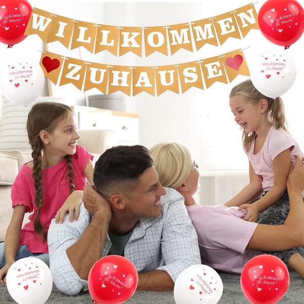 Velkommen kit balloner Willkommen zu Hause guirlande hvid og rød snor