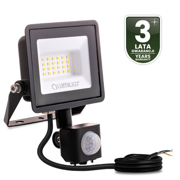 LED-valonheitin ZUNA2 20W 1800lm 6500K IP44 musta liiketunnistin LUMILED
