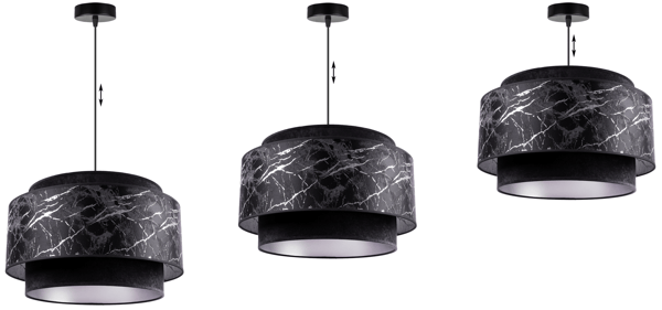 Loftlampe med hængende lysekrone, lampeskærm, sort