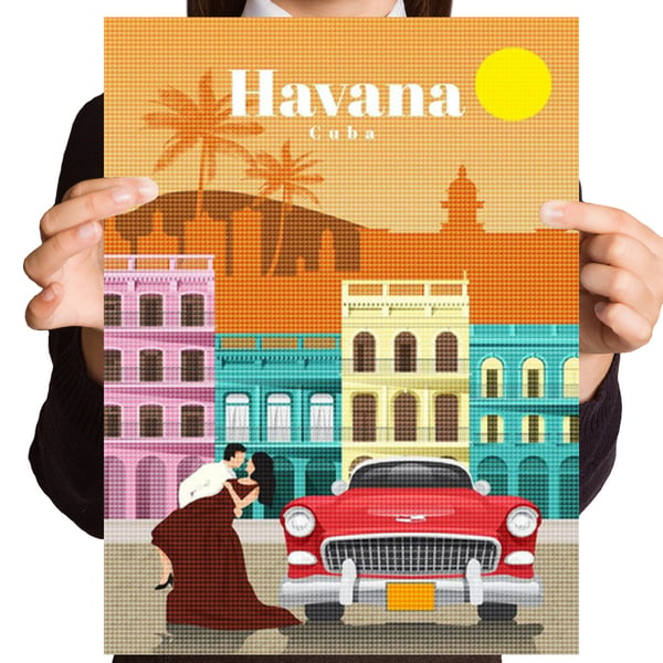 Ob_S_7 diamantmålning 20x30 vykort Havanna