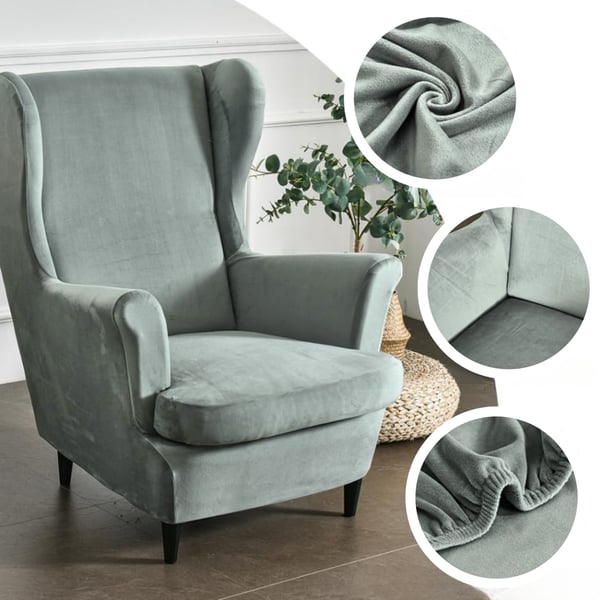 Wingback-tuolin päällinen, joustava, harmaa, helppo puhdistaa, sametti