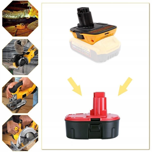 Rosfix Dewalt DC9096 Adapter til Dewalt Batteri (DCA1820) Gul - Sort
