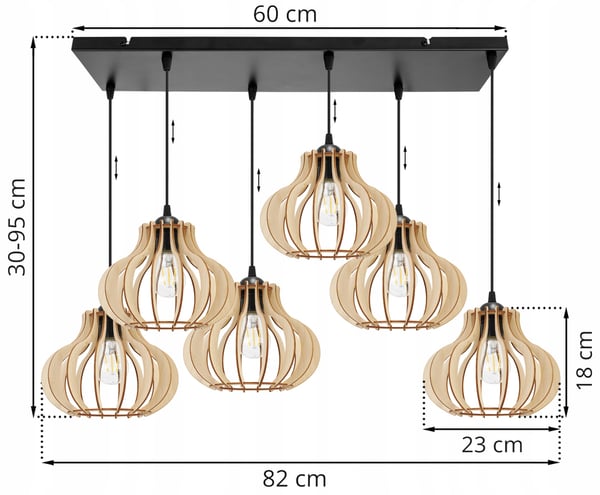 Hængende lampe, loftslysekrone, træ, LED lampeskærm