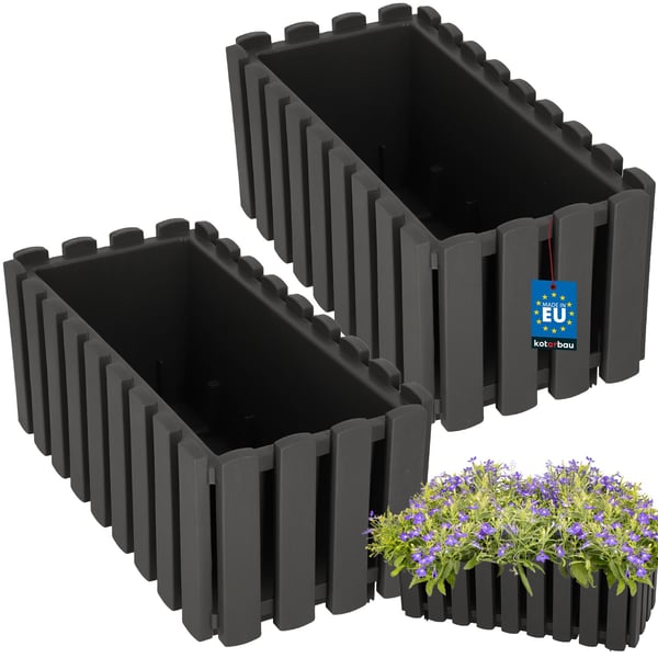 Parvekkeen kukkaruukkulaatikko kaiteeseen maalaismainen harmaa 40 cm 2 kpl