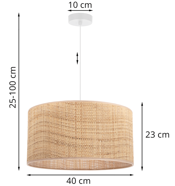 HVID RATTAN HÆNGELAMPE 1 FLAD RATTAN LAMPESKÆRM 40CM