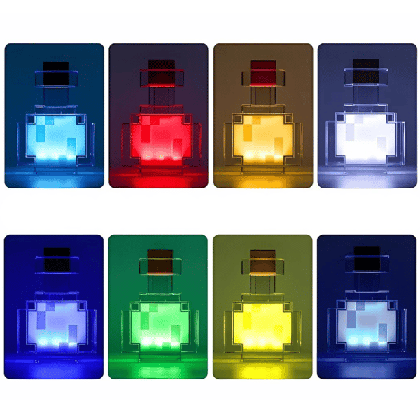 Minecraft LED-lys – farveskiftende eliksirflaske, 8 farver Minecraft LED-lys – farveskiftende eliksirflaske, 8 farver