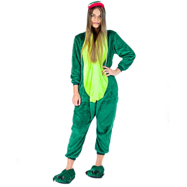 Herrpyjamas i ett stycke med dinosaurie, kigurumi, förklädnad, onesie, dinosaurie-kostym - L