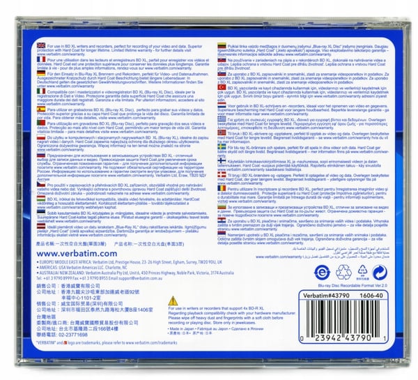BD-R Verbatim XL 100 GB X4 brede inkjet-printbare diske (5 Jewel Case)