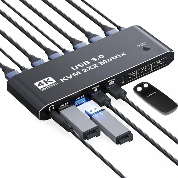 KVM-KONSOL 2x2 HDMI 2.0 4xUSB 3.0 Switch Matrix Switch 2 skærme 4K KVM-KONSOL 2x2 HDMI 2.0 4xUSB 3.0 Switch Matrix Switch 2 skærme 4K
