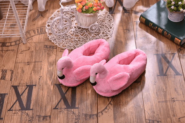 Plyschiga flamingo tofflor bekväma varma presentidé roliga rosa ONESIES