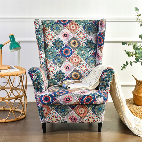 Wingback-tuolin päällinen mandala-kuviolla, joustava [22EW16]