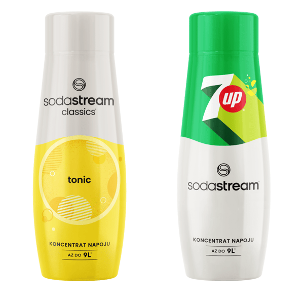 2x Sodastream Tonic -siirappia + 7UP-mehutiivistettä veden kyllästämiseen