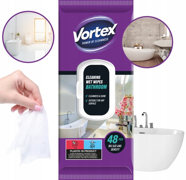 Vortex våtservetter til badeværelse med foldbart låg, 48 stk