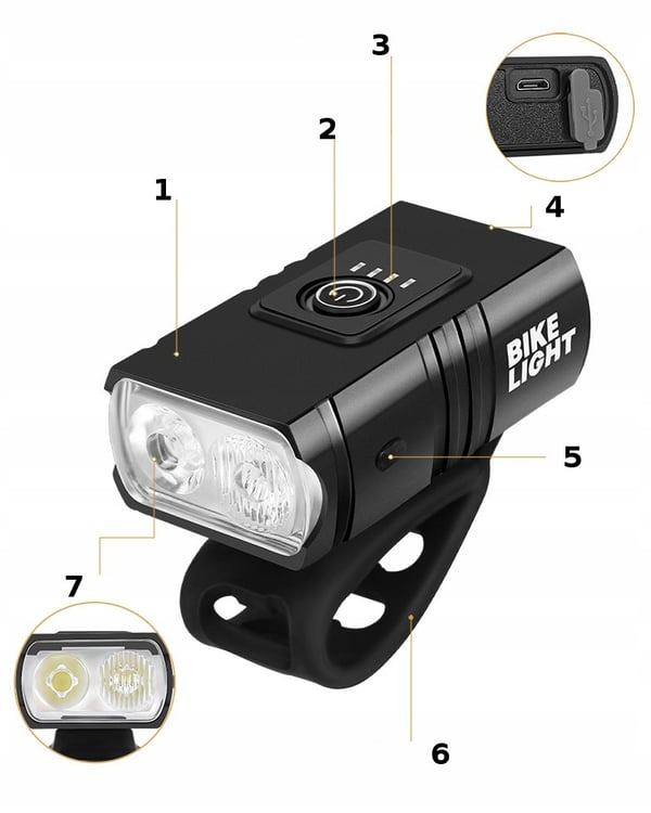 TEHOKAS LED-PYÖRÄVALAISIN ACU USB ETU + TAKAVALOT