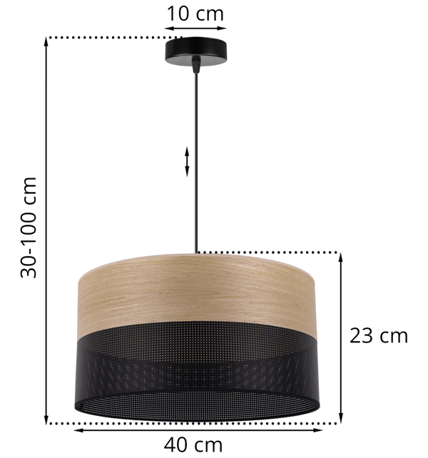 ENKELT HÆNGELAMPE, LAMPESKÆRM I GYLDEN EGEFRONT, 40 CM