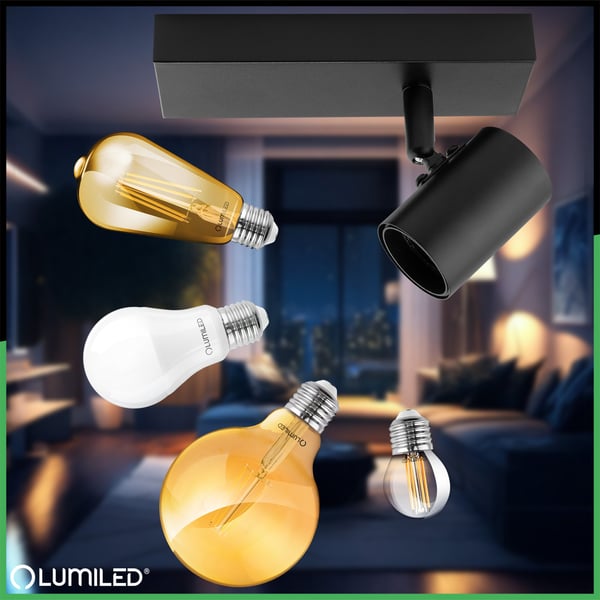 Væglampe LED Spotlight Loft Flytbar Wall Spot E27 GLASA Sort Lumiled