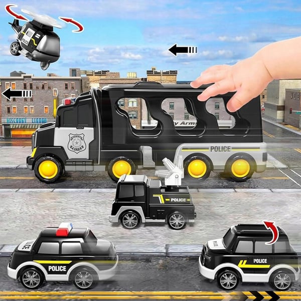 Suuri poliisin hinausauto ääni- ja valotoiminnolla, autot, helikopteri, kuorma-auto, poliisi 5 yhdessä