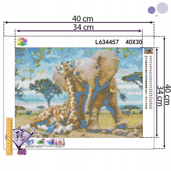 Ob_L_104 diamantmålning 30x40 djur elefant giraff