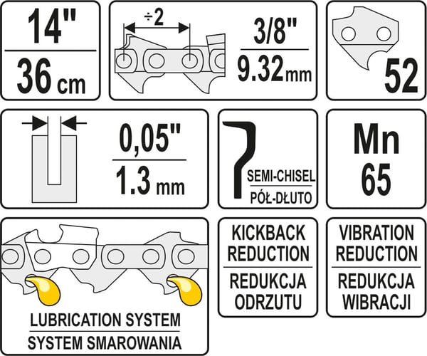SÅGKEDJA 14'' 3/8'' 1.3MM 52T - YT-84951