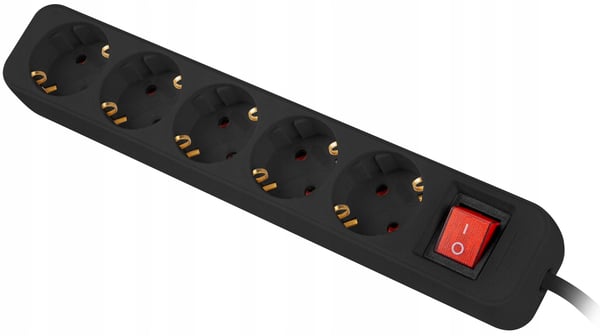 Lanberg jatkojohto 1,5 m musta 5x 230V PL, kytkimellä, täyskuparinen kaapeli