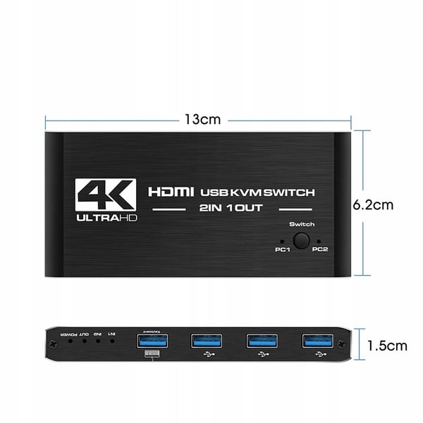 KVM-SWITCH HDMI 2.0 4xUSB 3.0-SWITCH 4K/60HZ 2 DATORER - 1 SKÄRM