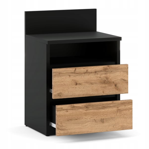 Sängbord Svart Ek Wotan 40cm 2S Hylla Sovrumsmöbler
