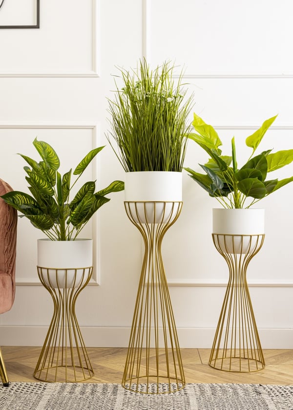 Modern blomställning 68 cm guld och vit